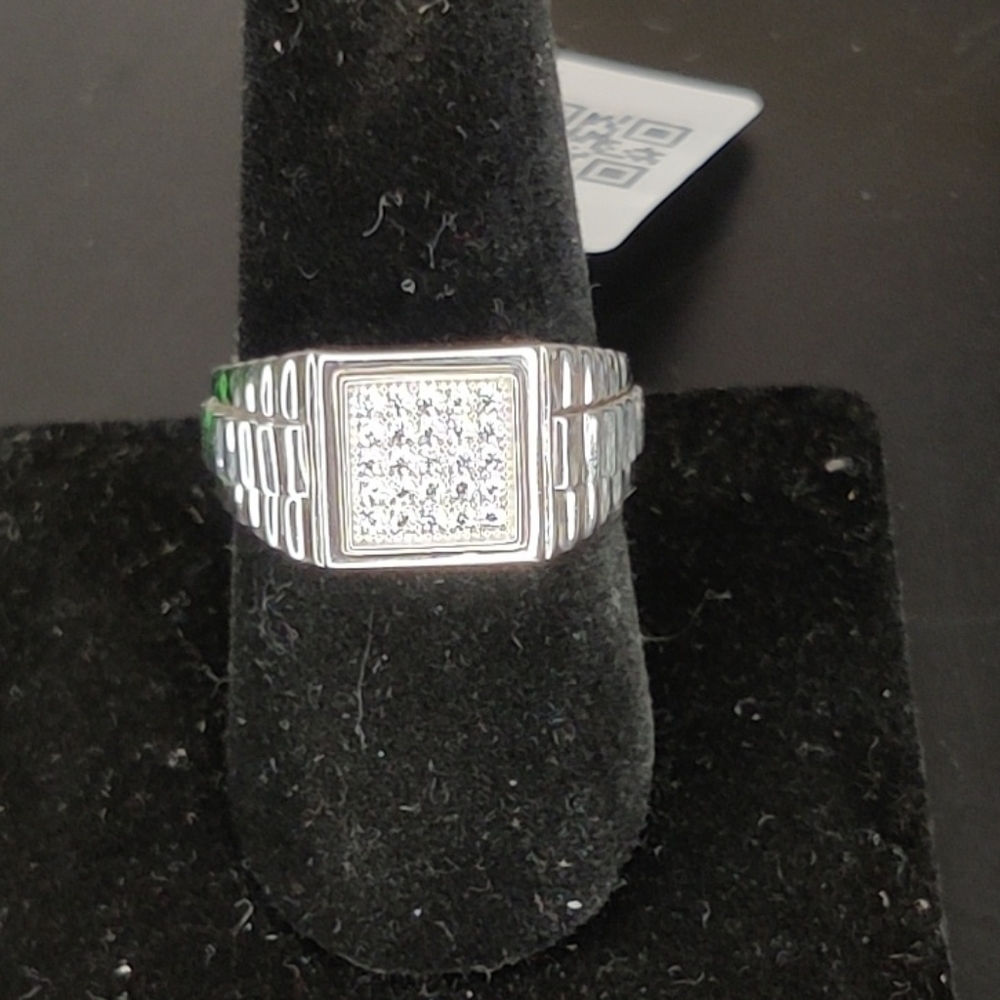 Sterling Silver 925 Rhodium Finish Square CZ Ring 